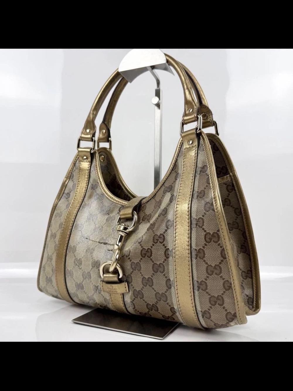 Gucci Metallic Gold GG Canvas Hobo Shoulder Bag